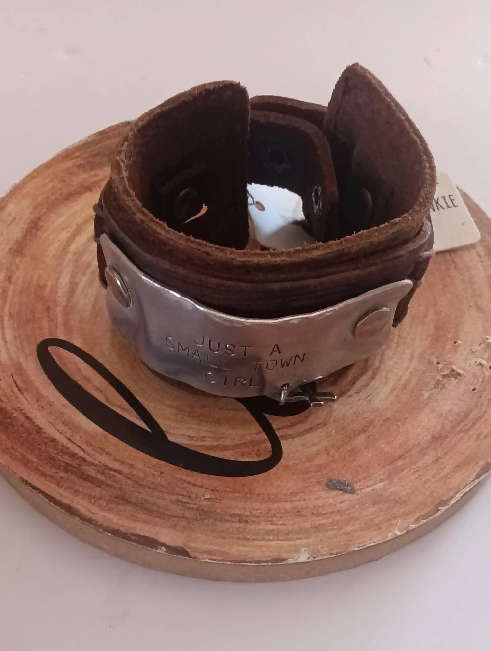Brown Leather Cuff Bracelet Snaps Cross Silver Plate Just A Small Town Girl NWT